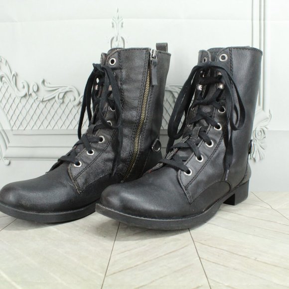 Nine West Black Leather Plaid Lined Lace up Side Zipper Ankle boots Size 10.5 M - Picture 2 of 9